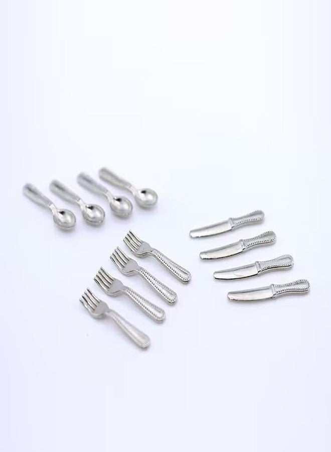 Zenarao 12-Piece 1/12 Scale Silver Miniature Cutlery Set - Stainless Steel Dollhouse Accessories for Cupcake Decorations and Model Displays (0.8" Tiny Forks/Spoons) - Image 3